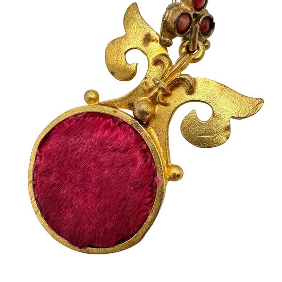 Handmade Turkish Red Velvet Gold-Tone Dangle Earrings Hook Closure - Picture 3 of 8